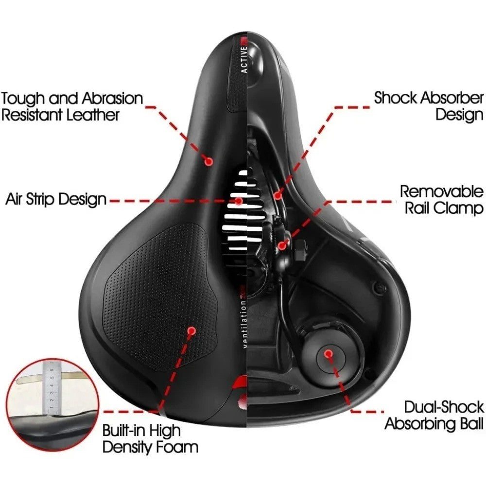 Wide Gel Bicycle Saddle Seat with Shock Absorbing System for Commuting and Recreation