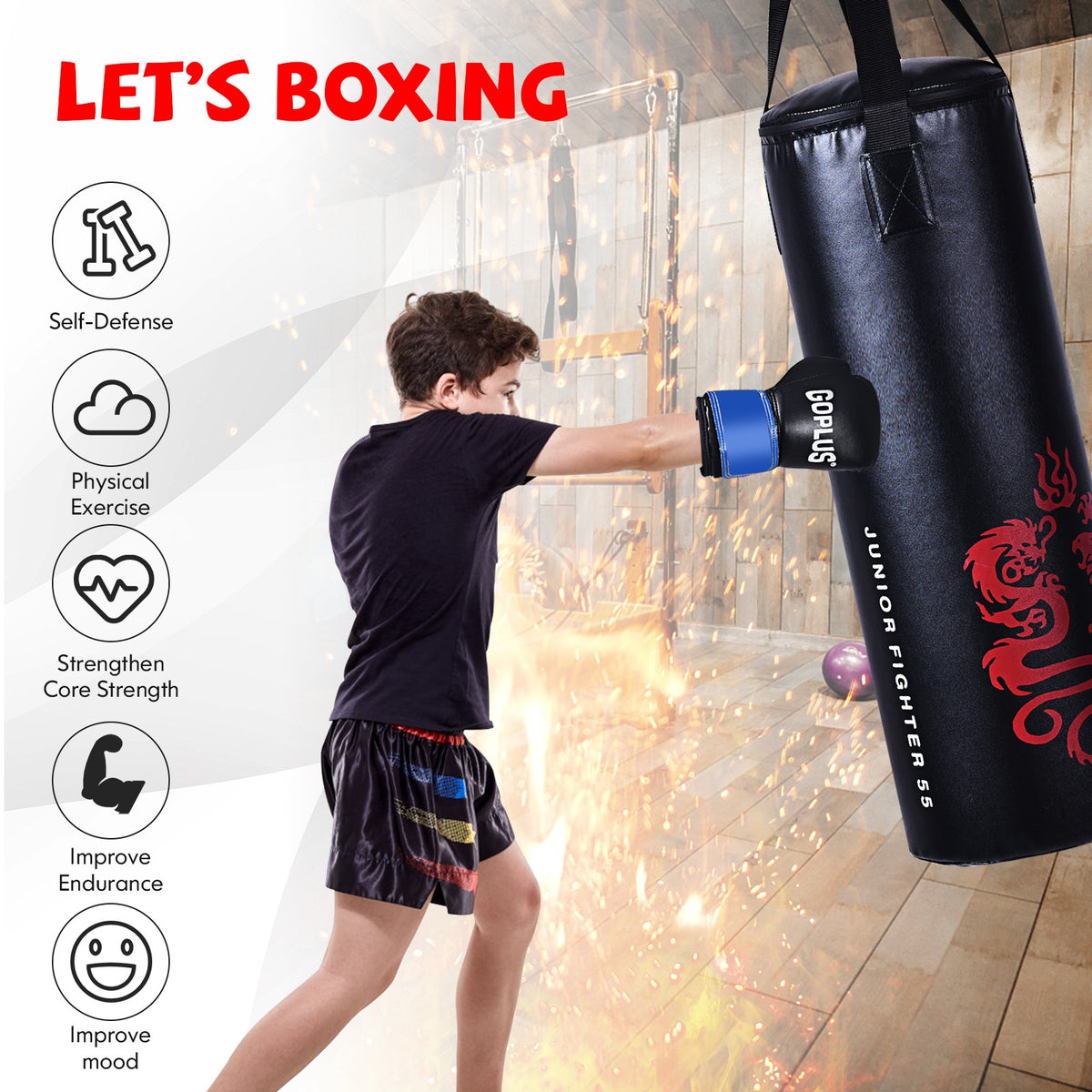 40 Lbs Boxing Sandbag with Gloves Set for Kids - Fitness Martial Arts Equipment