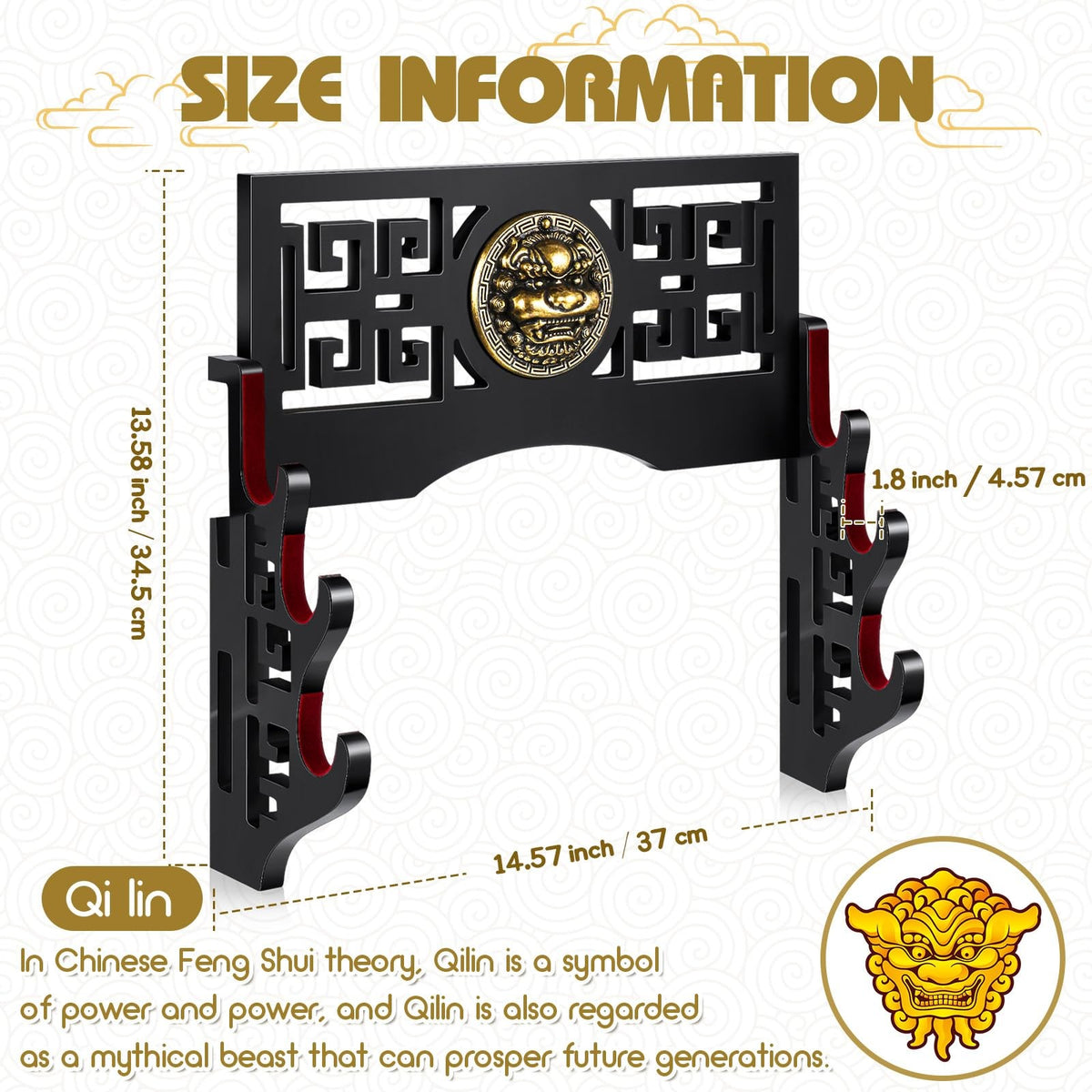 Wall Mount Katana Sword Holder Stand 3-Tier Display for Samurai Swords Black