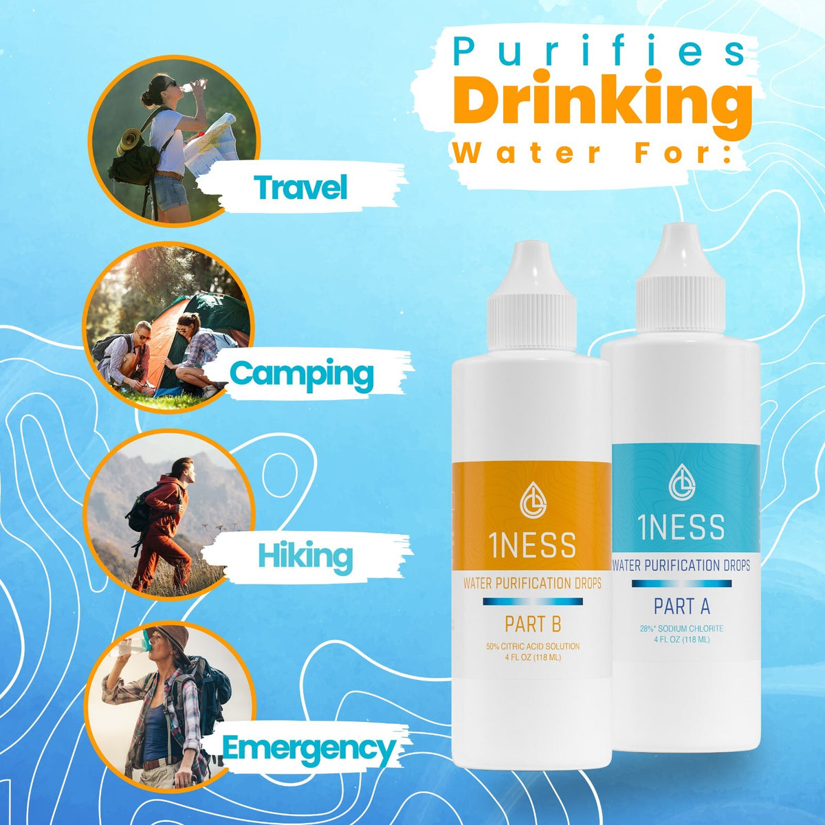 Water Purification Drops for Emergency & Outdoor Use 4oz Set