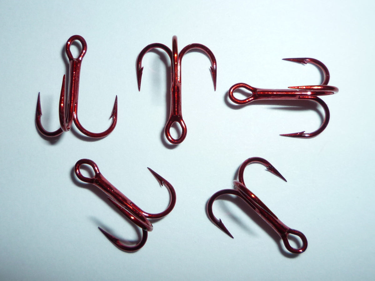 VMC Regular-Shank Treble Fishing Hooks Size 10 Tin-Red 100-Pack