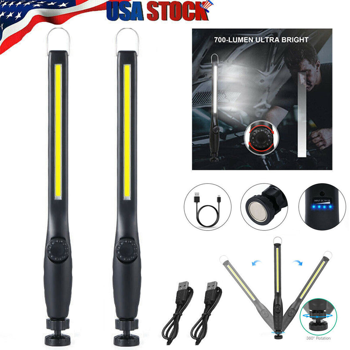 Rechargeable LED Work Light 20000LM Slim Cordless Torch with USB Charging