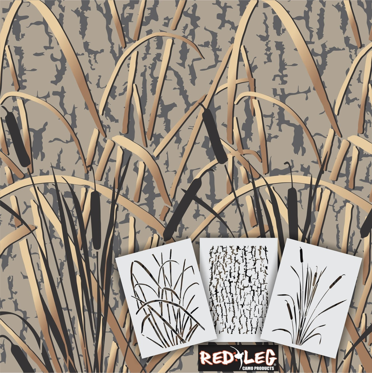 Duck Boat Camo Stencil Kit - Grass Marsh Bark 3-Piece Camouflage Design