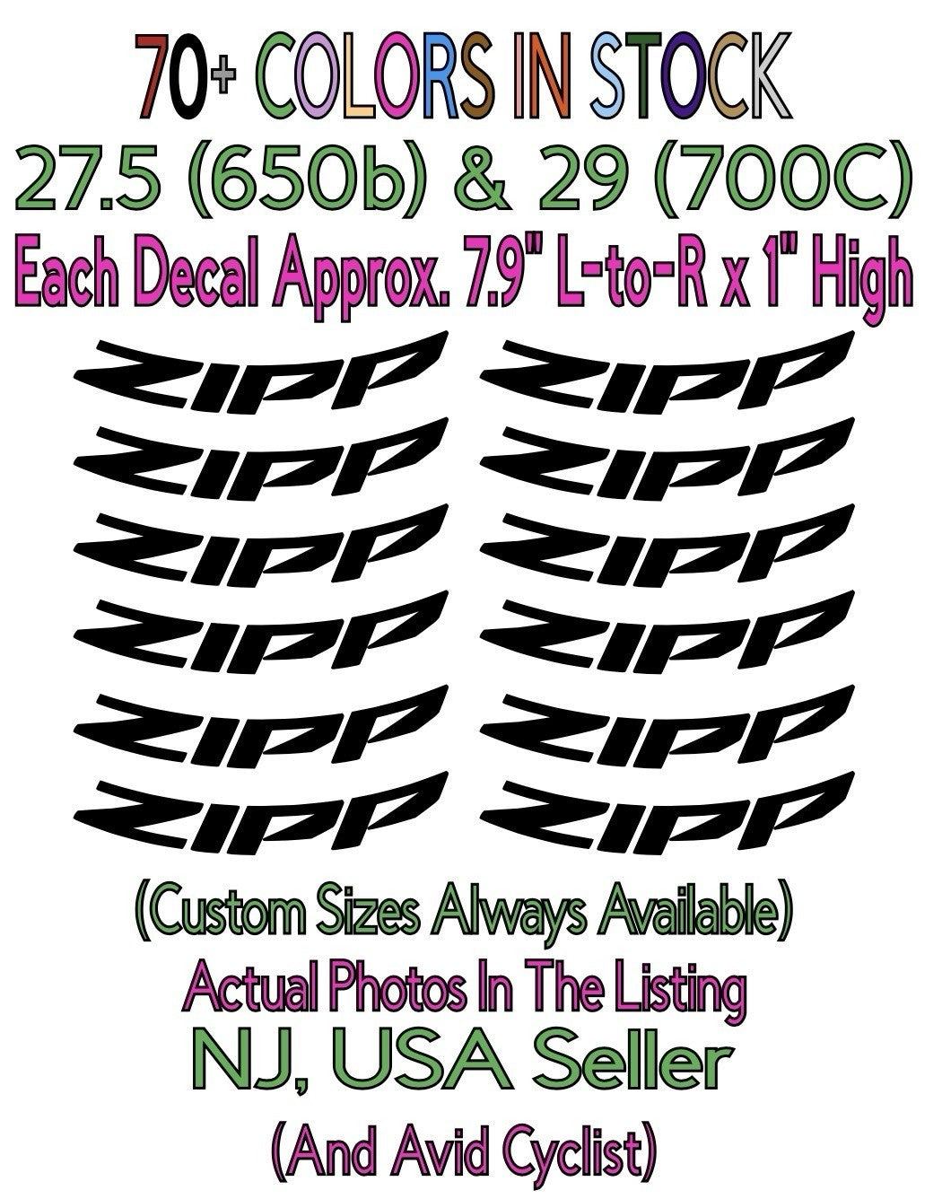 12-Piece Bicycle Rim Decal Set for 27.5 and 29-Inch Wheels - Vinyl Stickers