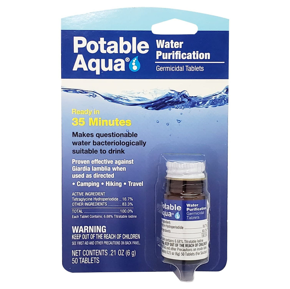 Water Purification Tablets - 50 Count Emergency Drinking Water Treatment