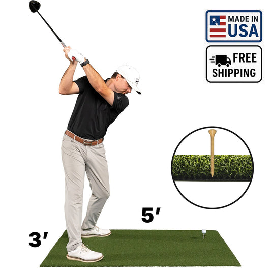 Golf Hitting Mat 3x5 ft Nylon Turf with Tee Hold - Practice Indoor or Outdoor