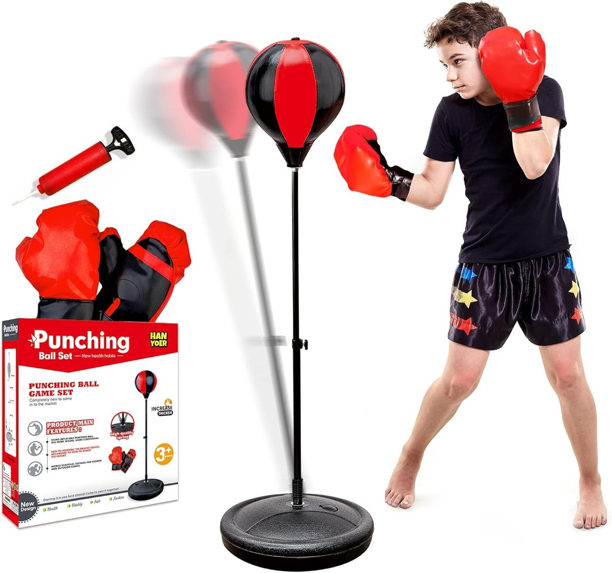 Kids Adjustable Punching Bag with Gloves - Durable Boxing Toy for Ages 3-12