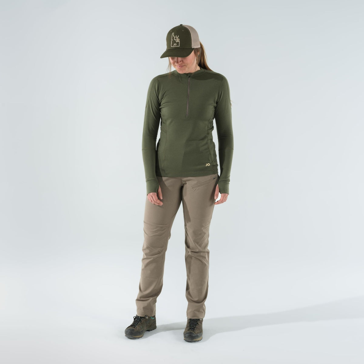 Women's Wick Quarter Zip Pullover - Conifer Green, Lightweight Outdoor Layer