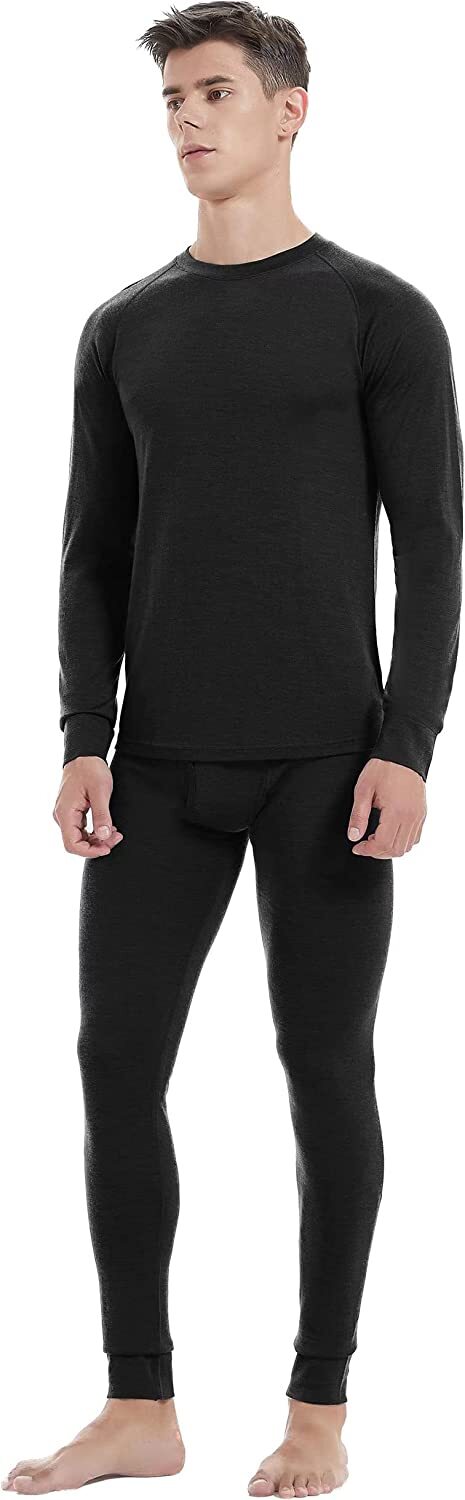 Men's Merino Wool Base Layer Set Winter Underwear Top & Bottom