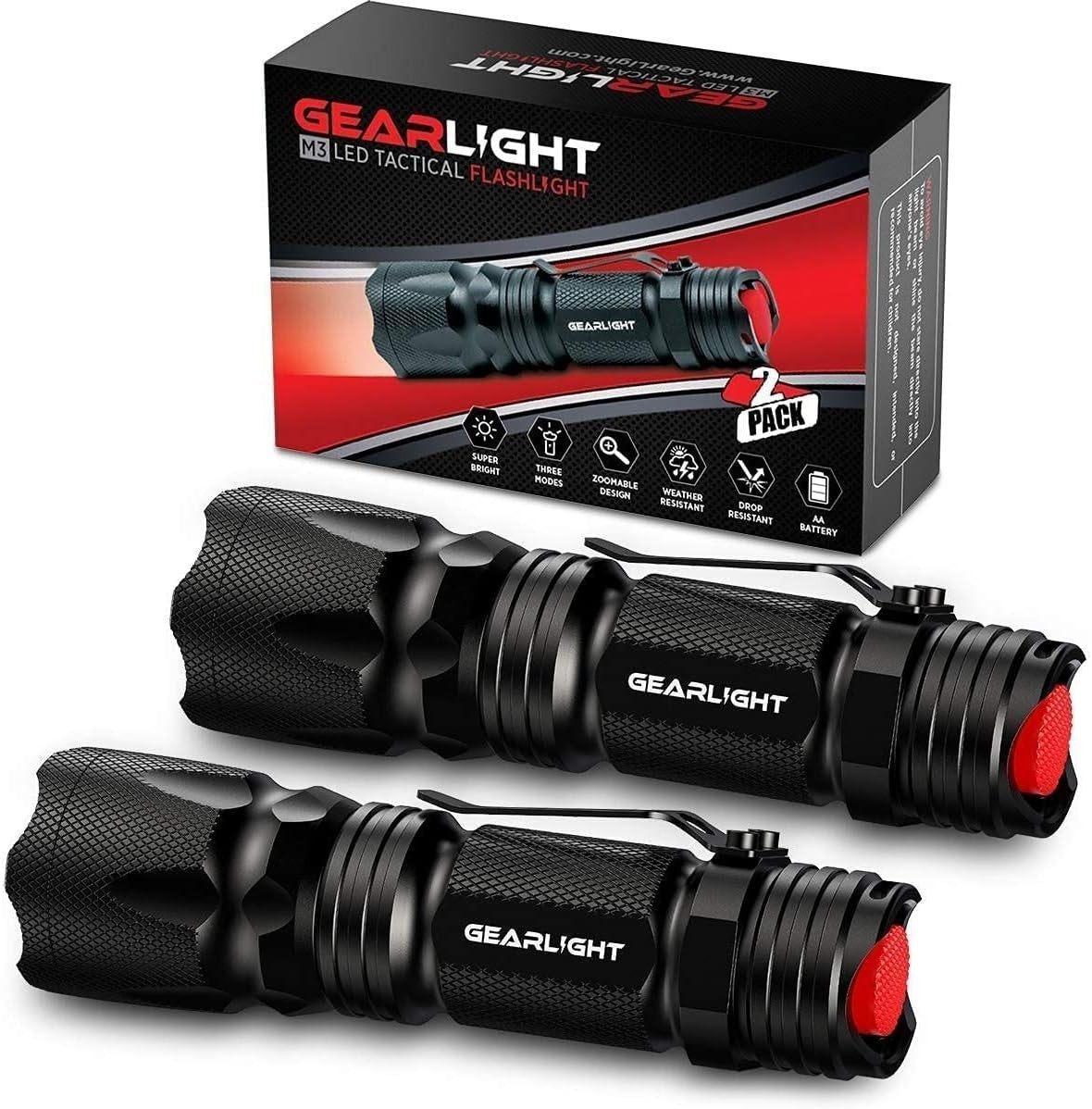 Mini LED Flashlight 2-Pack - Compact Tactical & Pocket Clip Survival Light