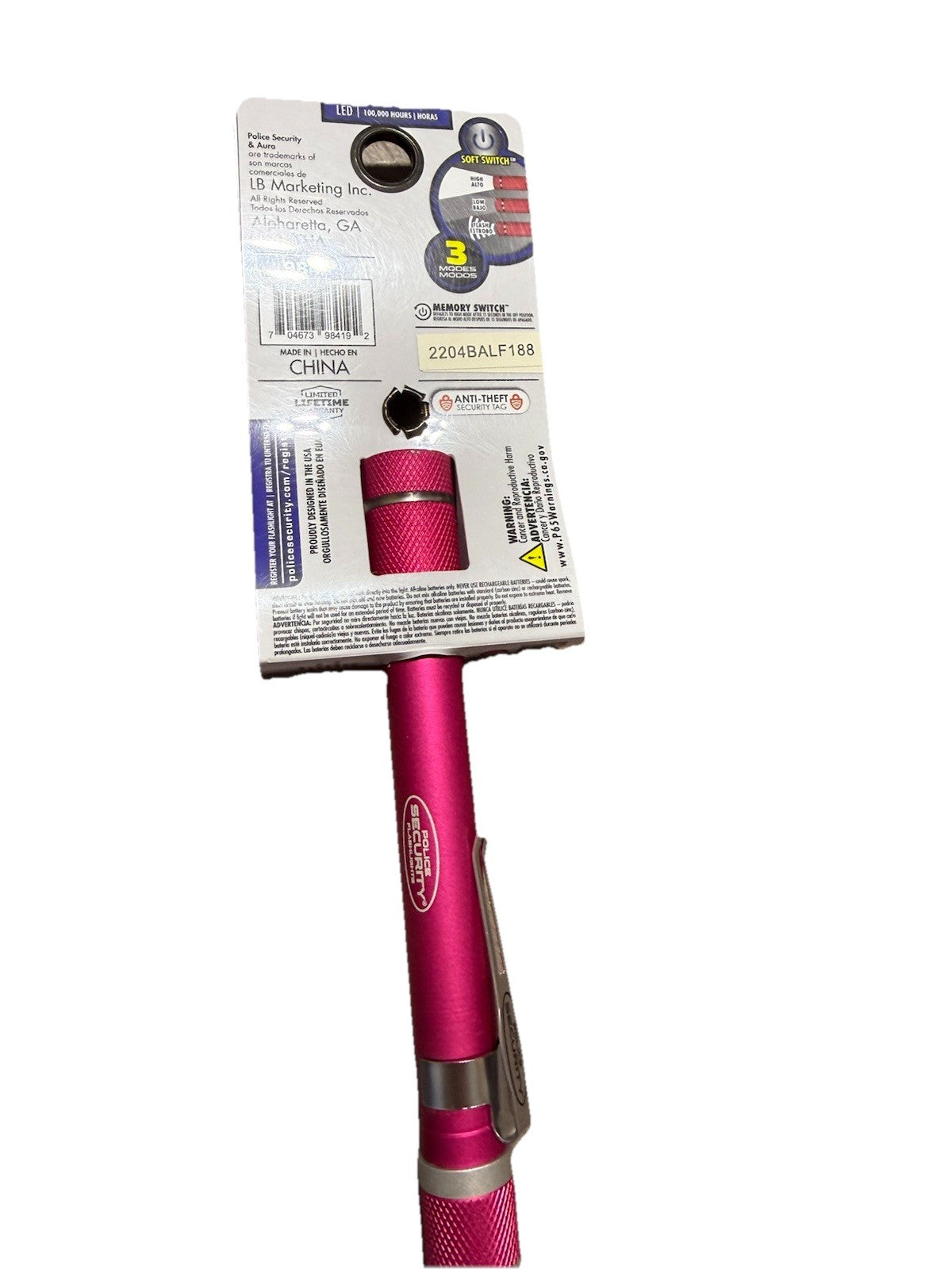 Bright Pink Aluminum LED Flashlight 160 Lumens for Security & Emergency Use