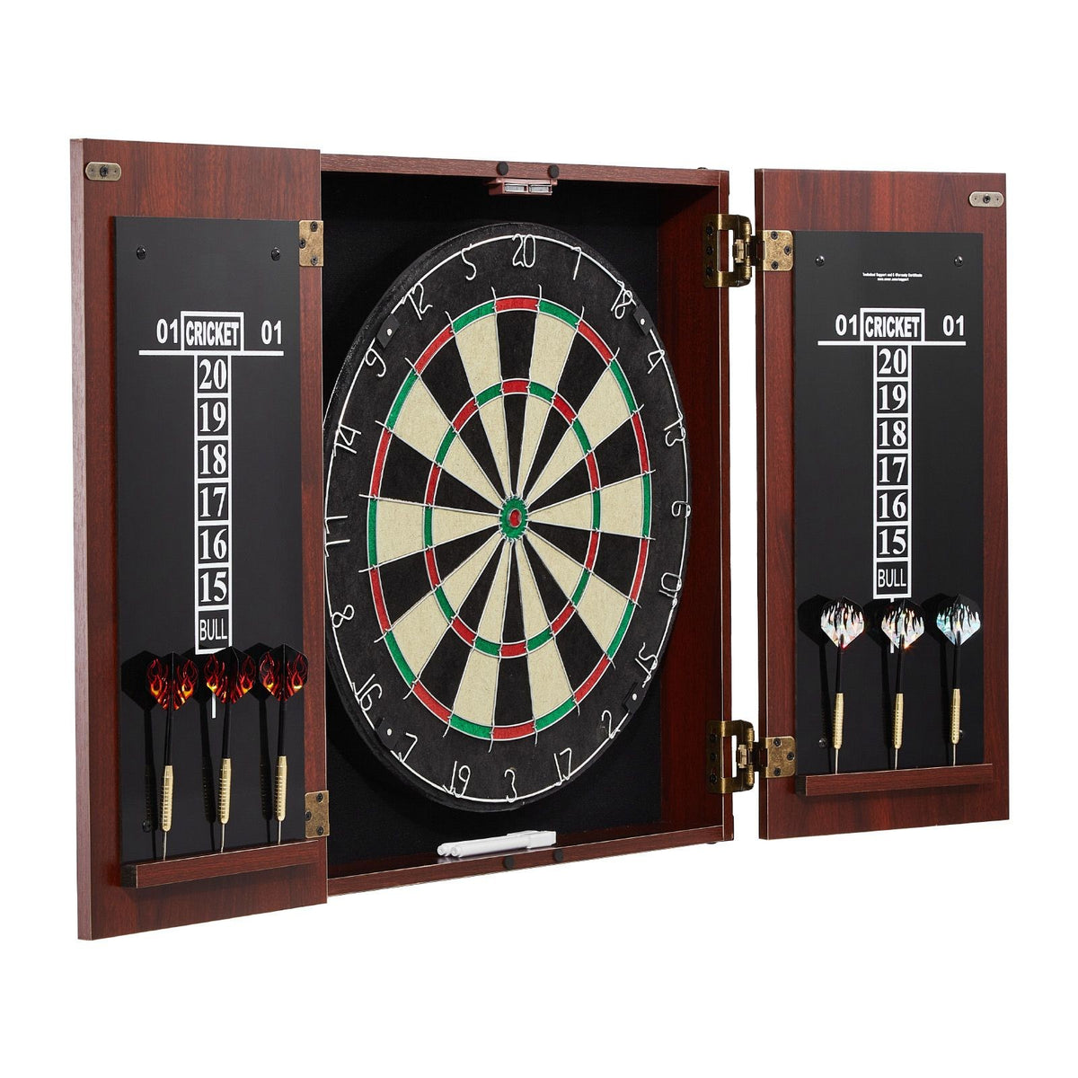 Official-Size Dartboard Cabinet Set with 18" Dartboard, 6 Steel Tip Darts