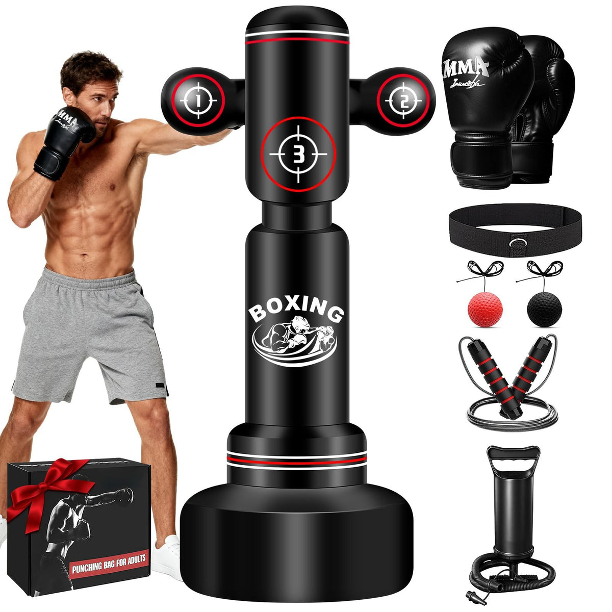 Heavy Standing Boxing Bag for Adults 70 Inch with Gloves & Pump Set
