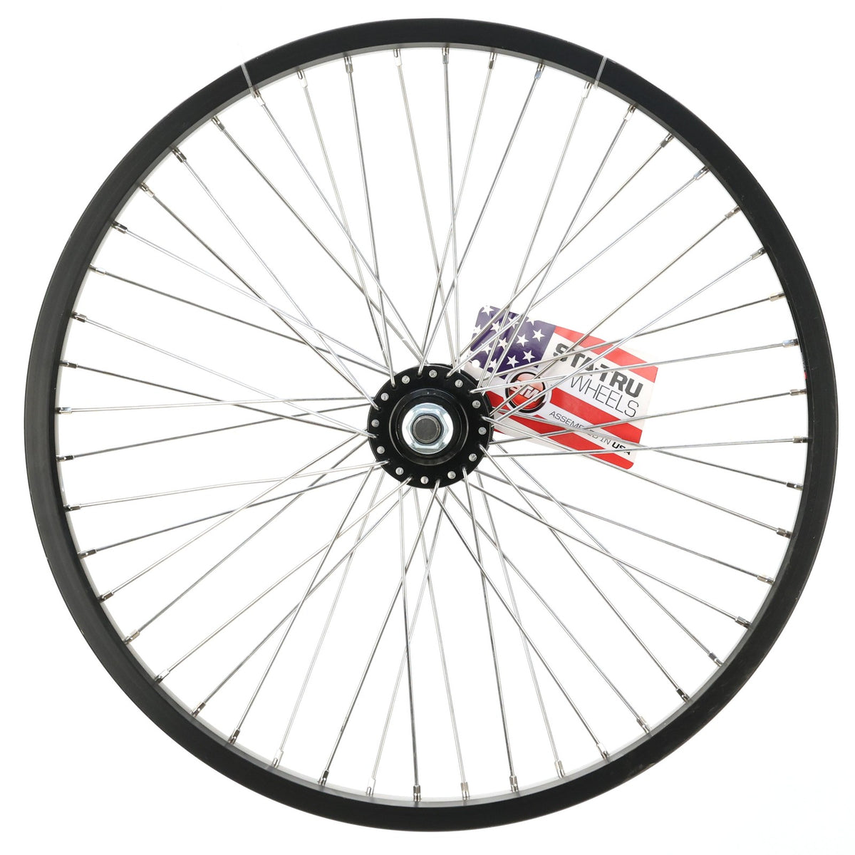 20-Inch BMX Front Wheel with Aluminum Rim 48 Spokes Bolt-On Black Alloy