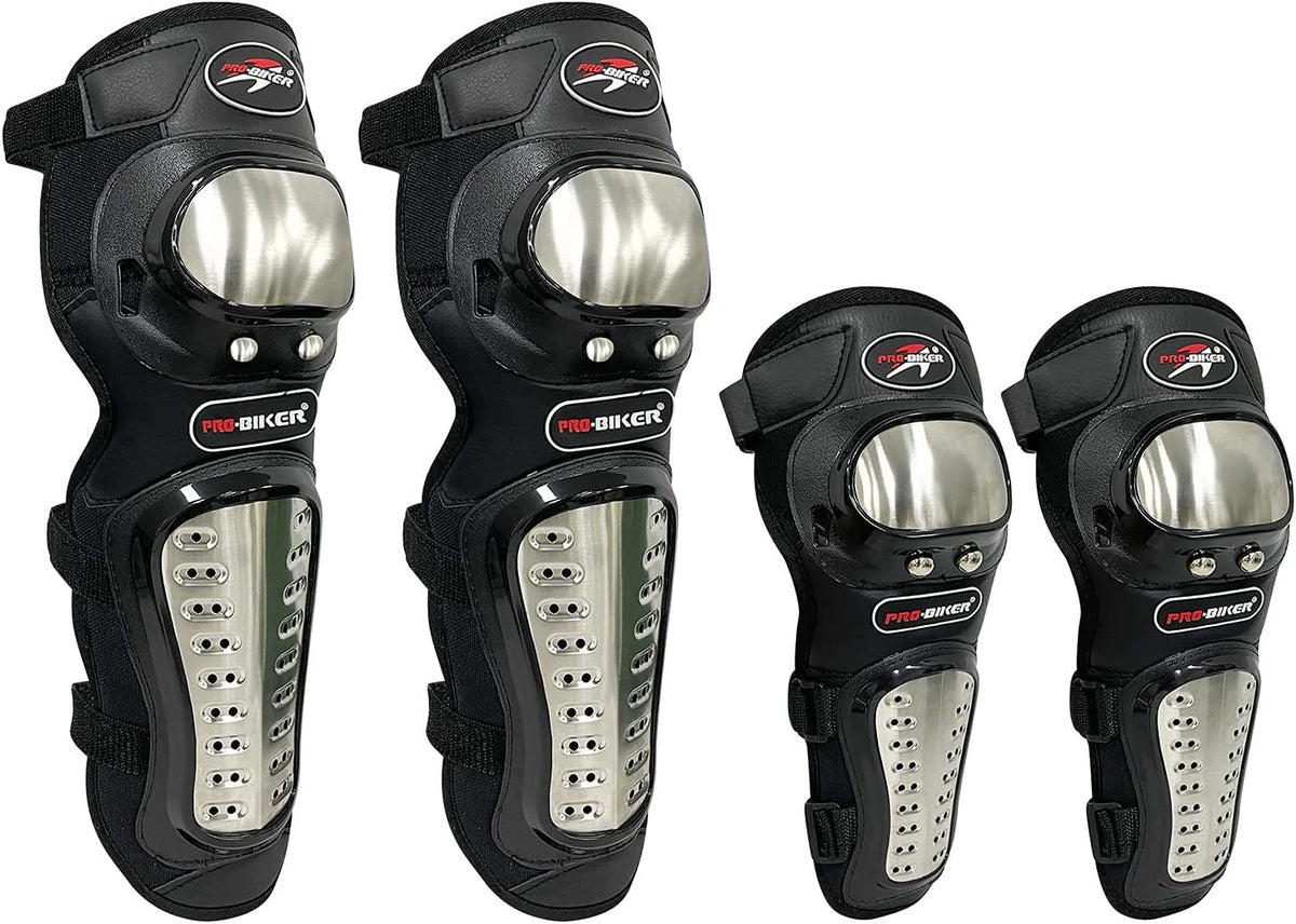 Stainless Steel Motorcycle Knee & Elbow Guards Set - Protective Gear