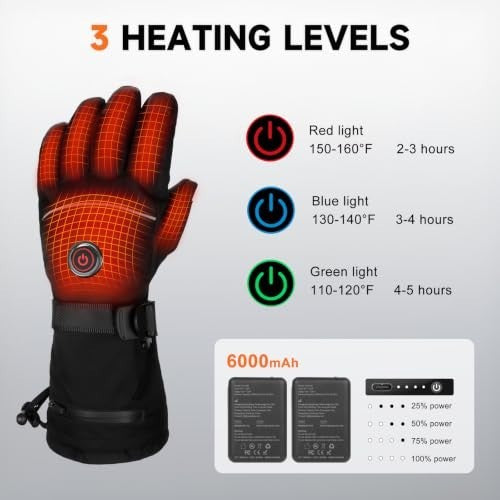 Rechargeable Heated Gloves Waterproof Touchscreen Skiing Hunting Gloves