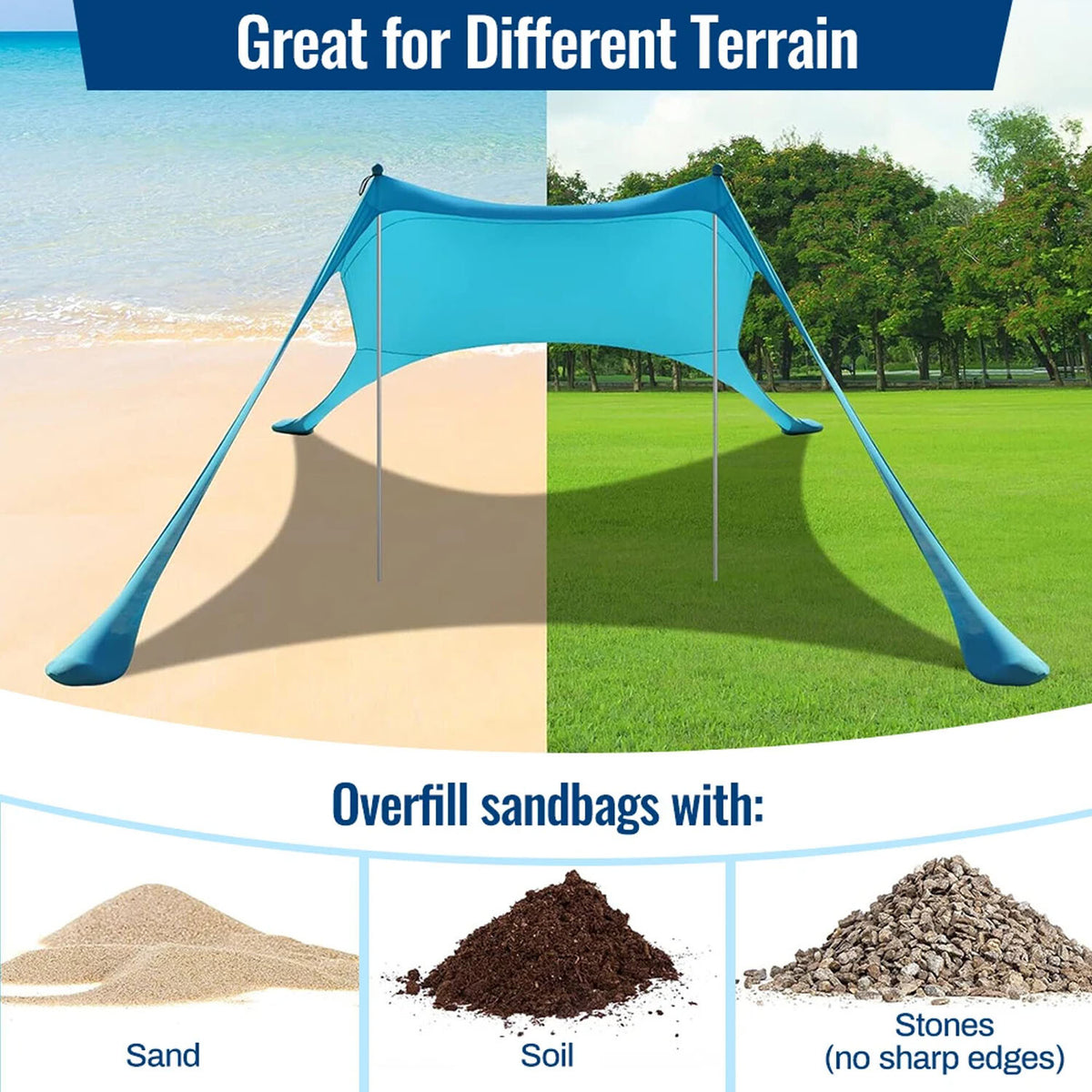 Portable UPF50+ Beach Shade Tent with Sandbags - Sun Shelter Canopy for Outdoor