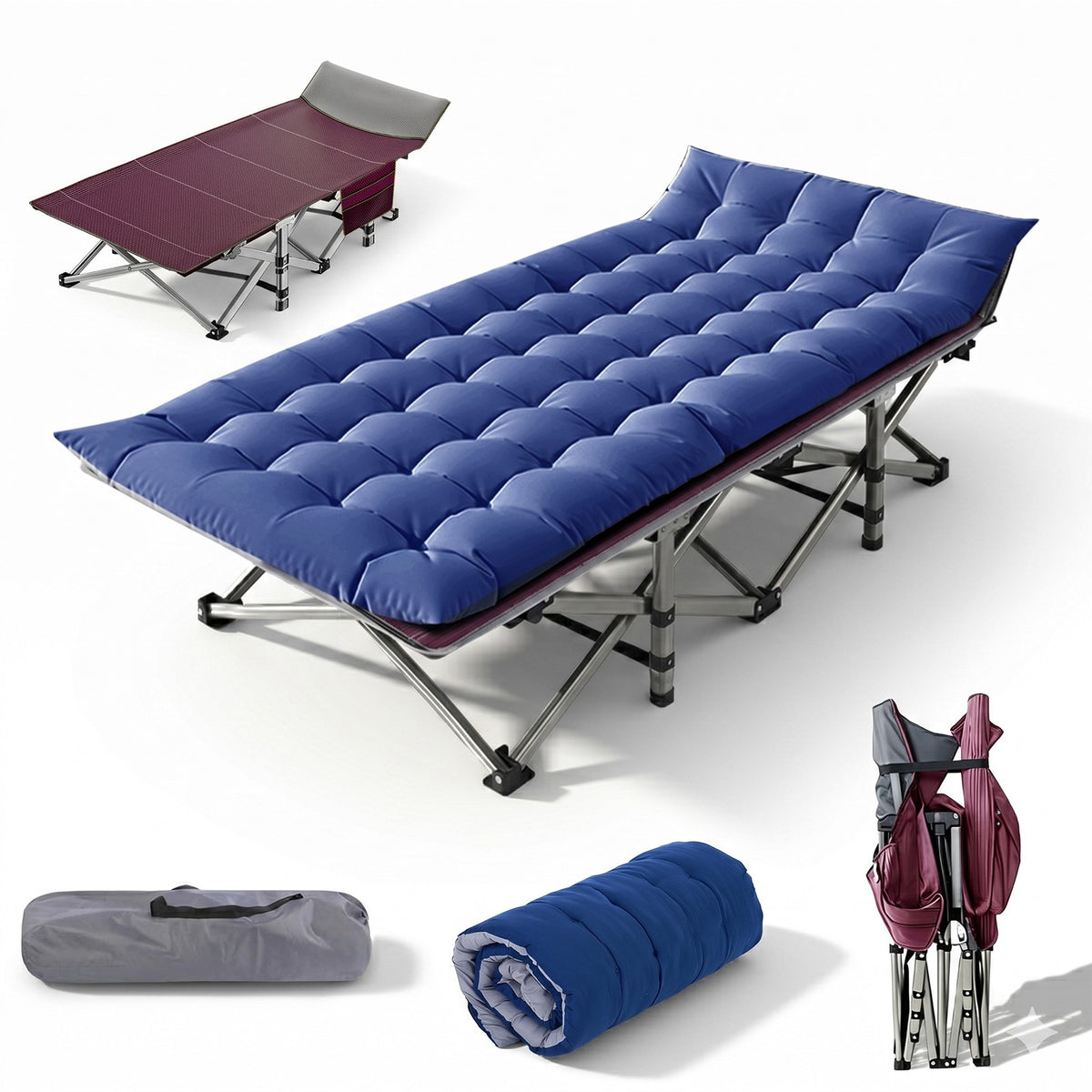 Heavy-Duty Camping Cot for Adults with Foldable Mattress and Adjustable Backrest
