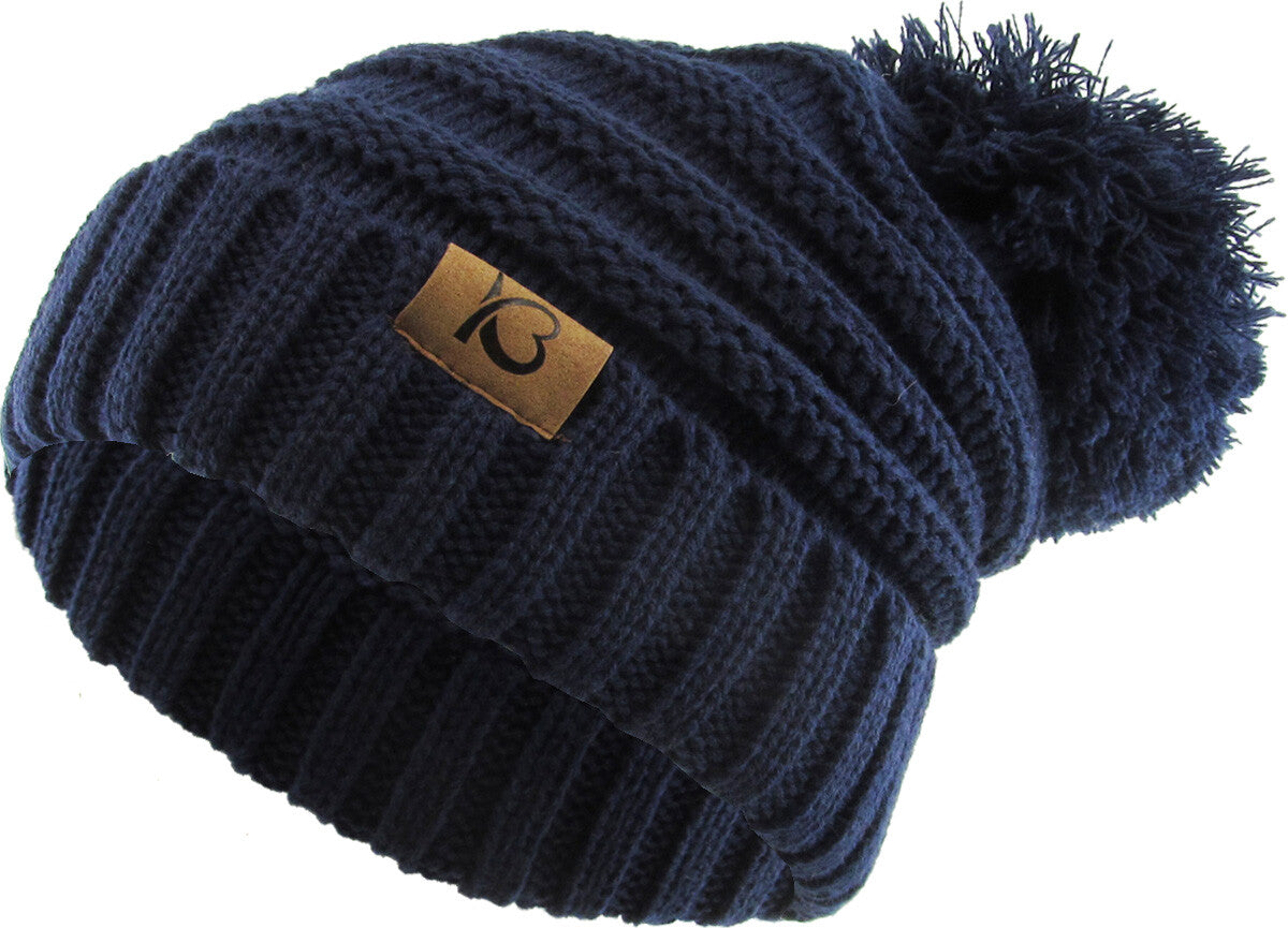 Chunky Cable Knit Slouch Pom Beanie Oversized Winter Ski Hat for Women