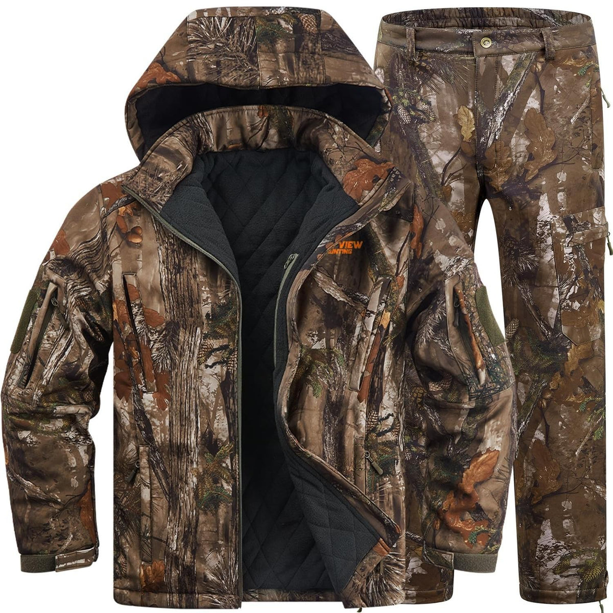 Men's Insulated Camouflage Hunting Suit with Jacket and Pants Set for Cold Weather