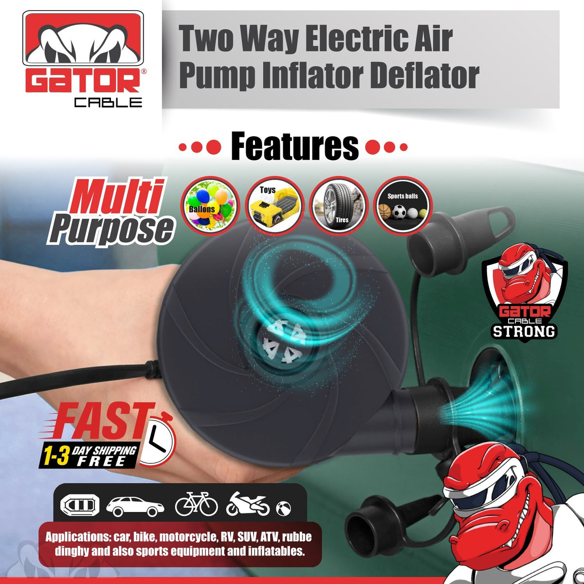 Portable Electric Air Pump for Inflatables, Air Mattress, Pool & Boat