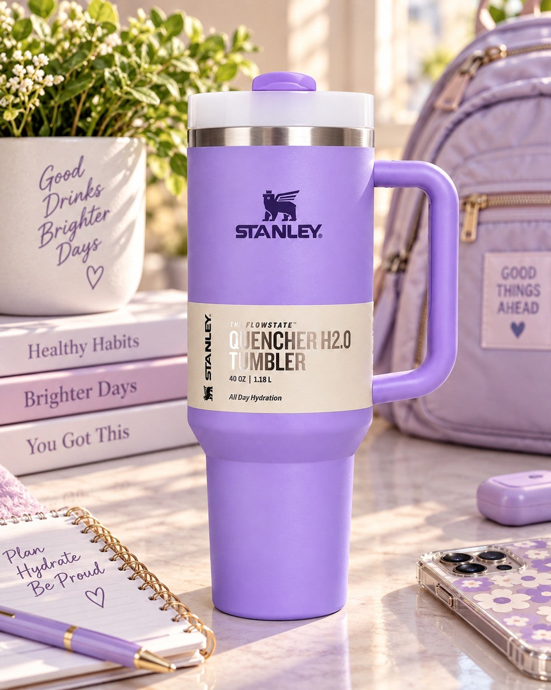 40 oz Purple Stainless Steel Tumbler with Handle - Travel & Sports Drinkware