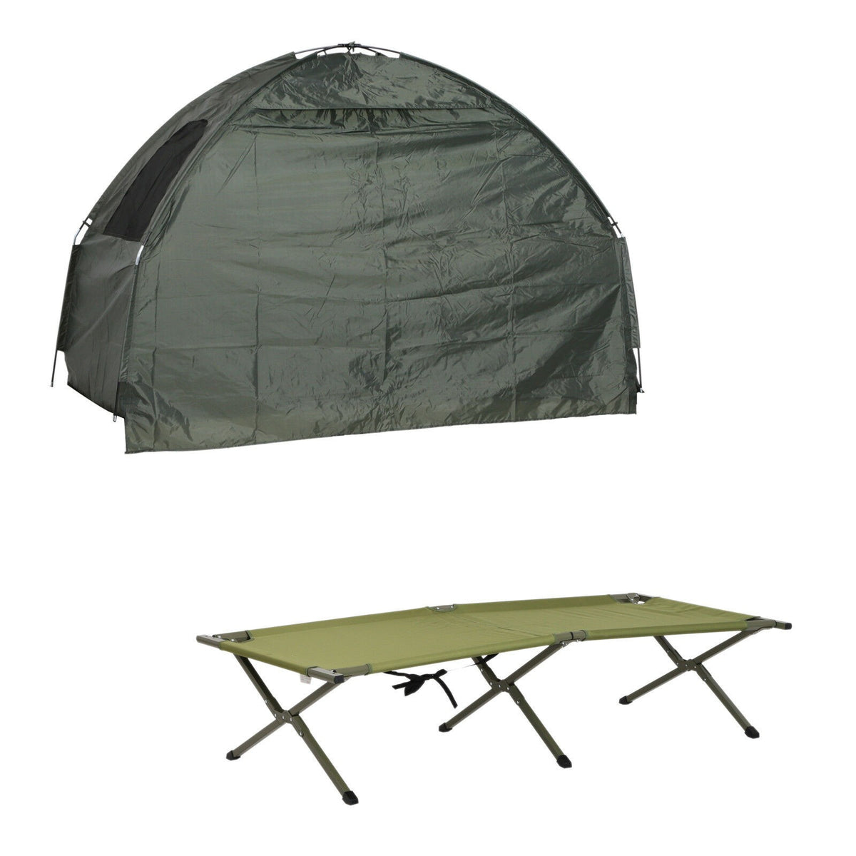 Single Person Camping Tent Cot Combo - Portable Foldable Tent and Cot in Green