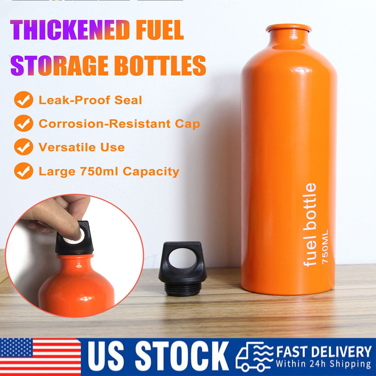 750ml Thickened Aluminum Fuel Bottle for Outdoor Camping Gasoline Storage