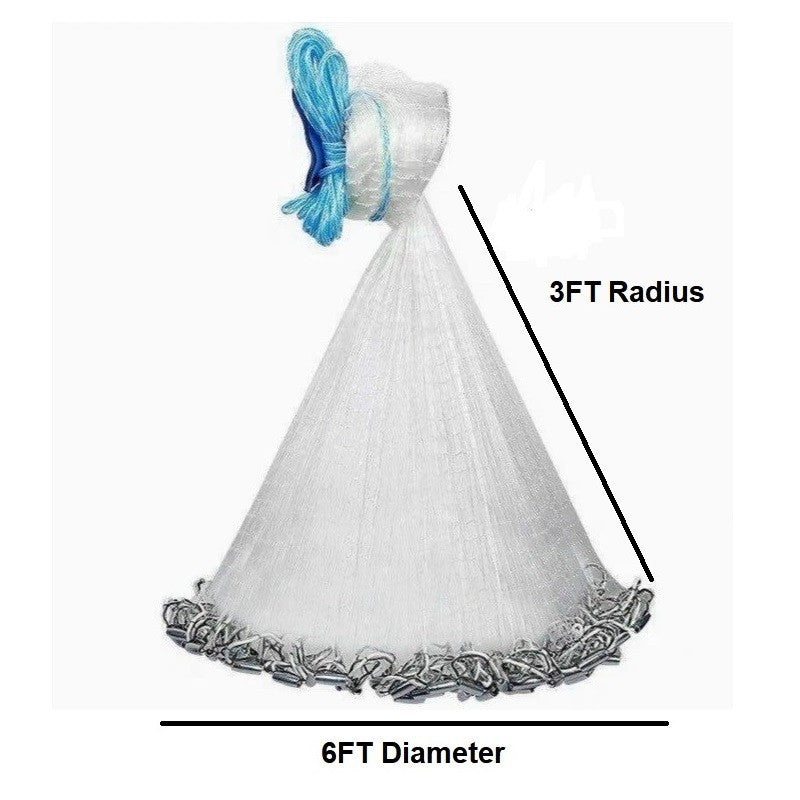 Fishing Cast Net for Bait - Multiple Sizes, Easy Throw Nylon Mesh