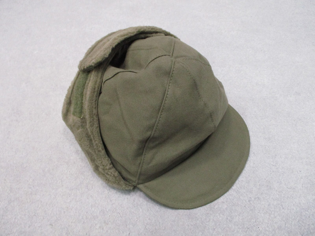 Military Winter Cap with Ear Flaps - Olive Green, Size 55
