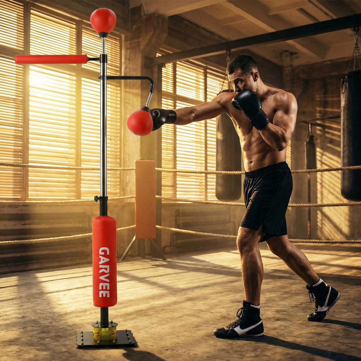 Adjustable Freestanding Punching Bag with Speed Ball & Reflex Bar - Red