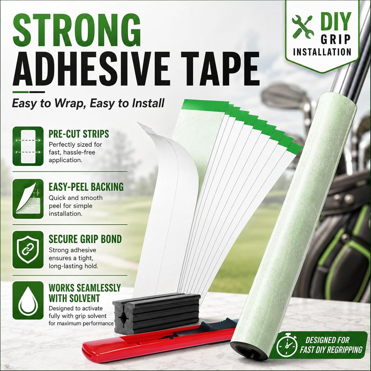 Golf Regripping Kit with Grip Solvent, Double-Sided Tape, Hook Knife & Vise Clamp