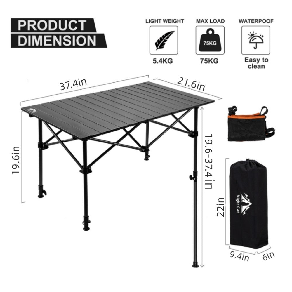 Portable Folding Camping Table with Adjustable Height & Carry Bag