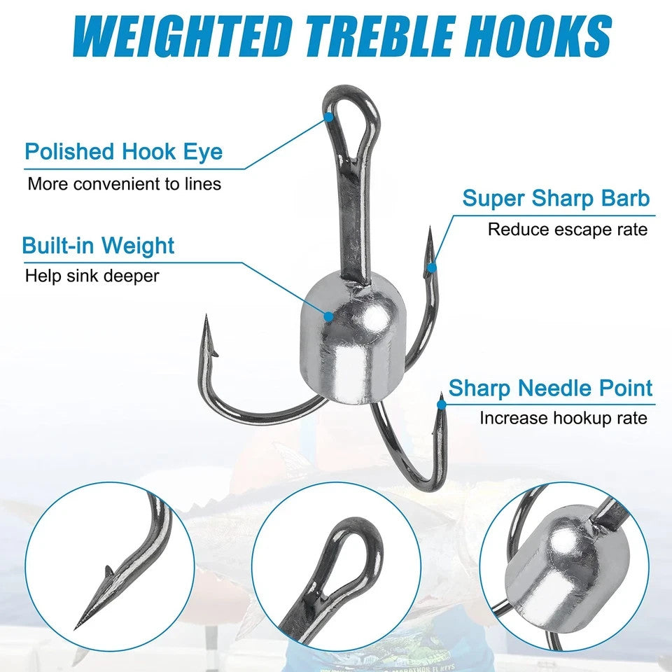 Weighted Treble Fishing Hooks 5pcs High Carbon Steel Saltwater Tackle