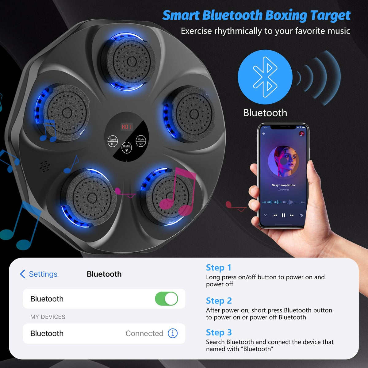 Interactive Music Boxing Machine with LED Display and Gloves - Home Fitness Equipment