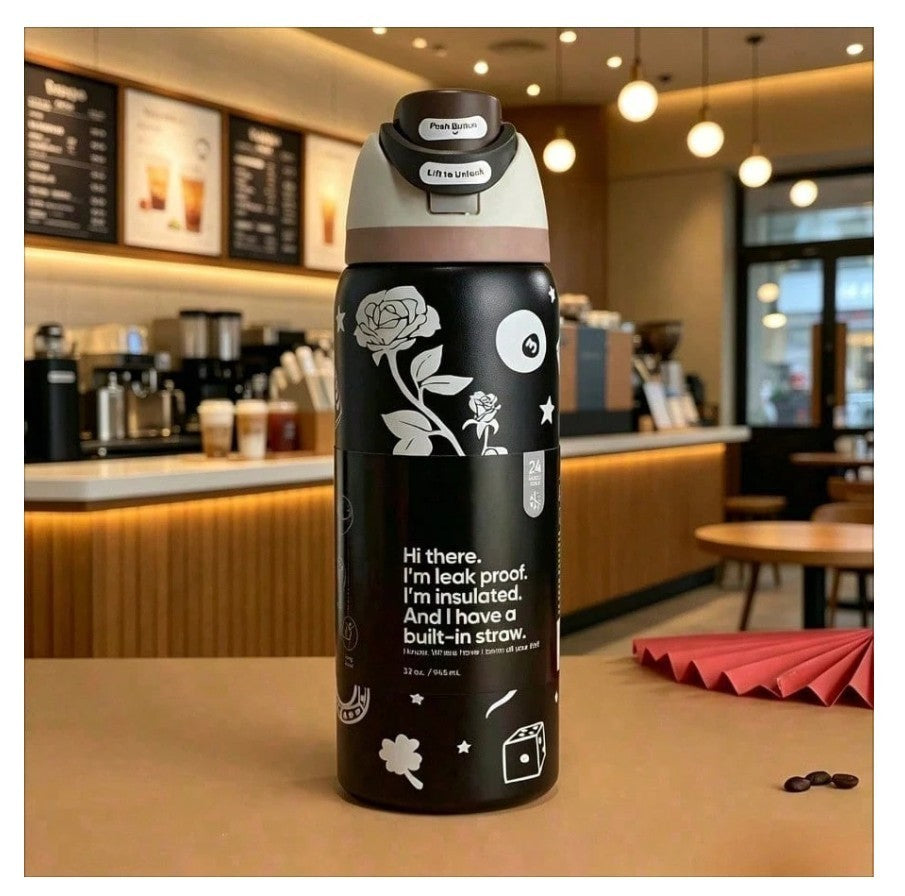 32oz Water Bottle with Insulation and Western Design - Reusable, Leak-Proof