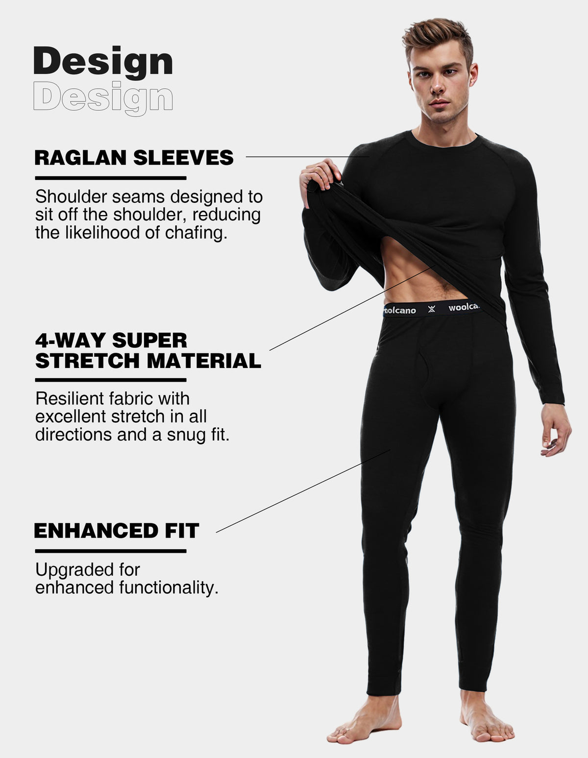 Men's Merino Wool Base Layer Sets Long Johns Thermal Underwear Ski Winter
