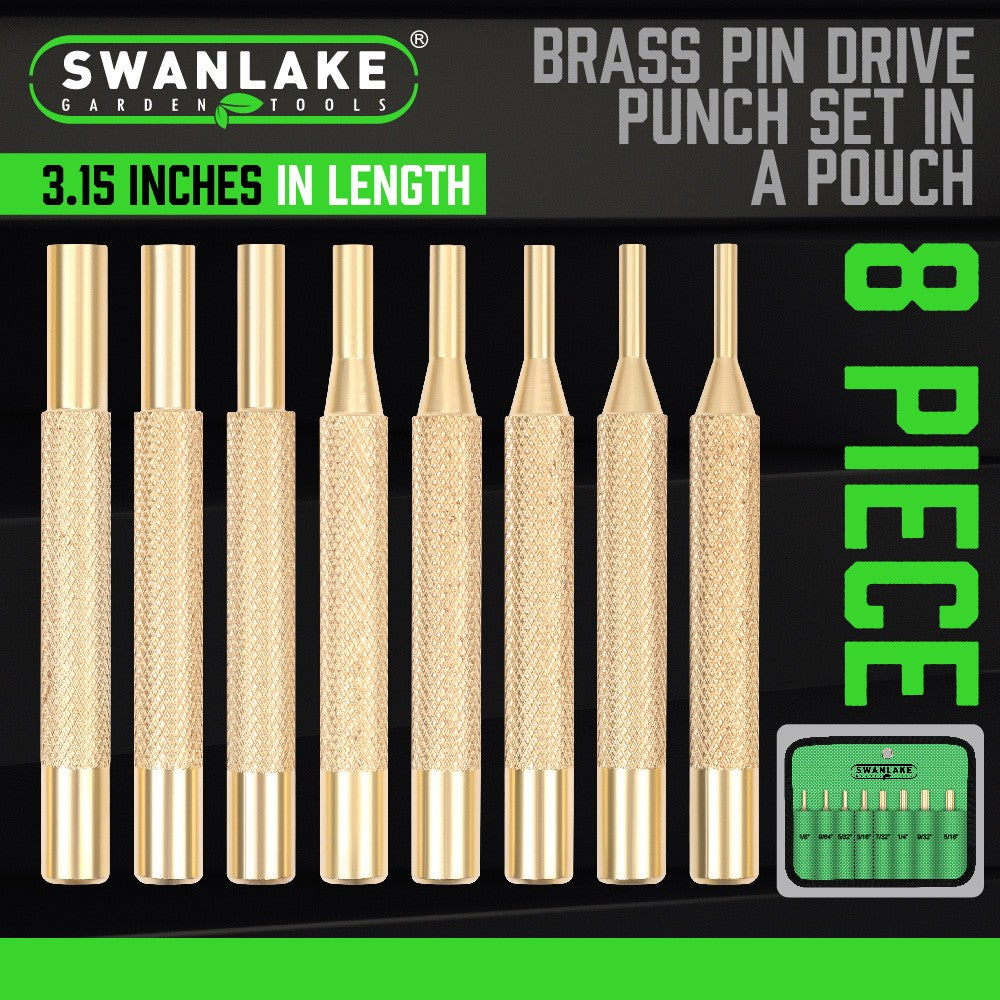 8-Piece Brass Drive Pin Punch Set with Roll-Up Case - Gunsmith & Jeweler Tools
