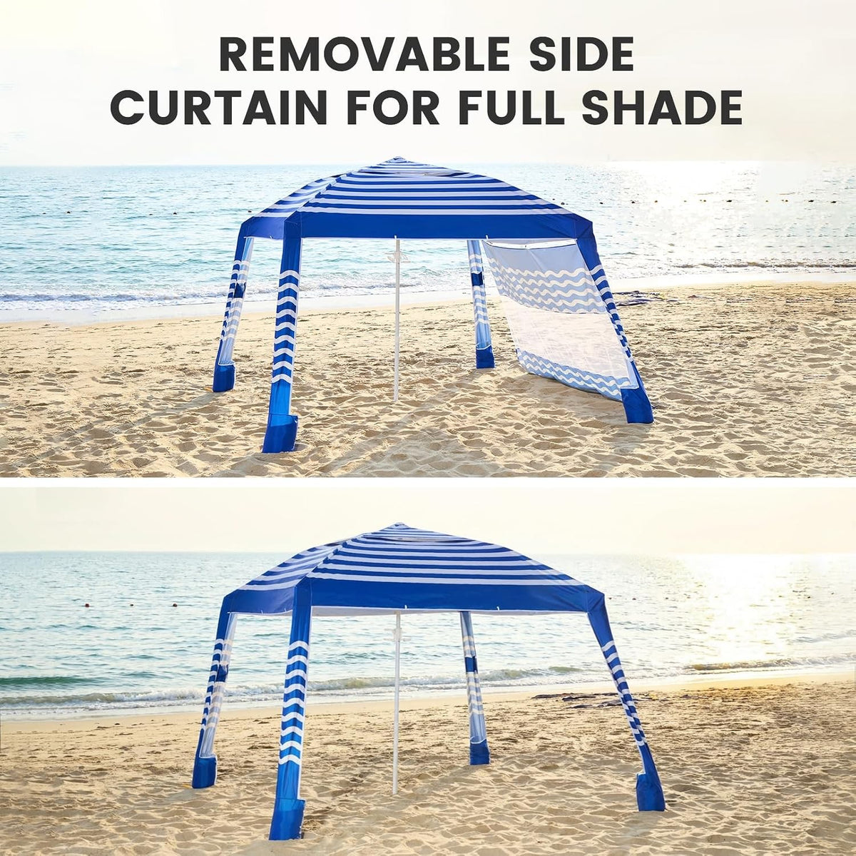 8x8 ft Sun Shade Canopy with Side Wall - UPF 50+ Beach Shelter Tent