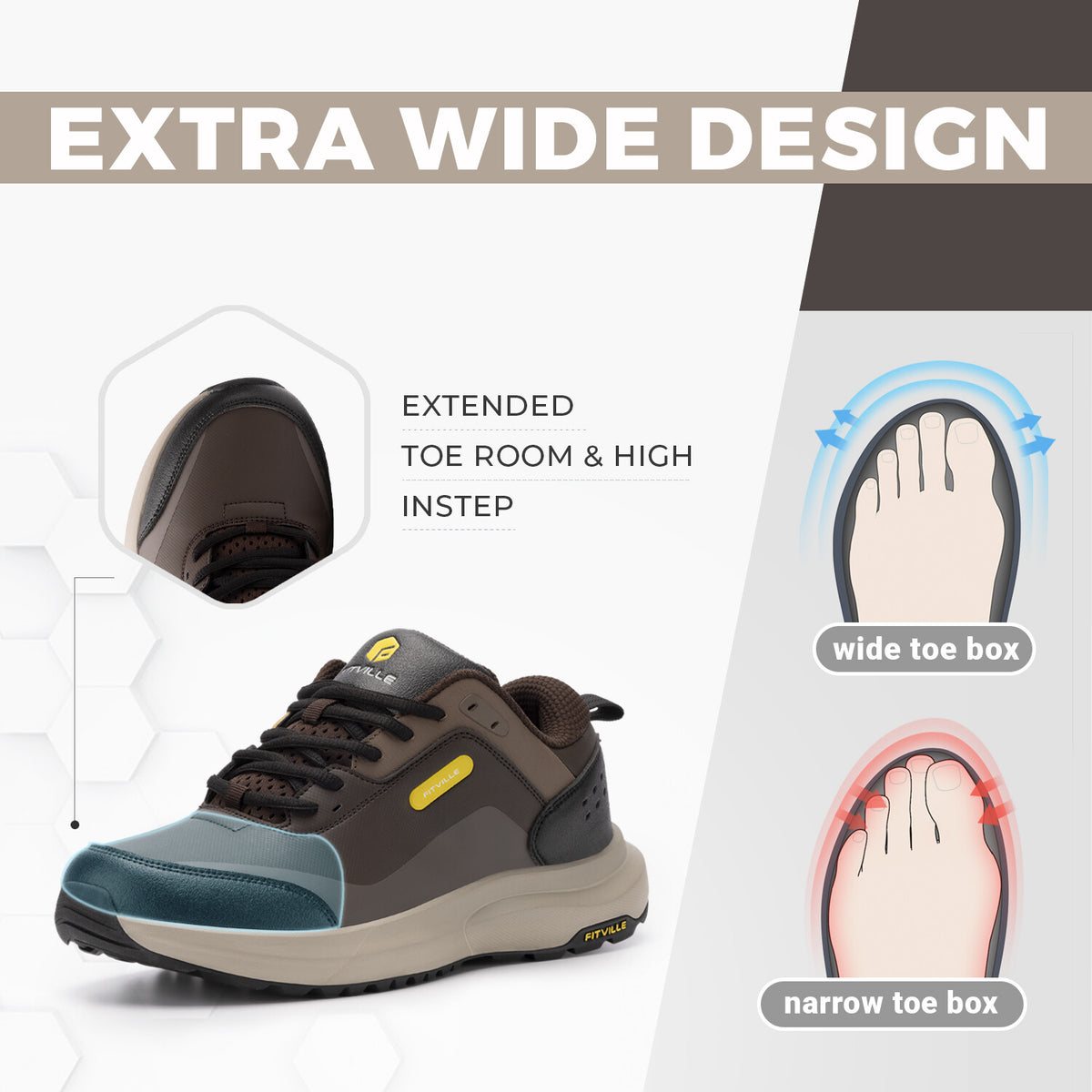 Men's Hiking Shoes Waterproof Wide Fit Outdoor Walking Sneakers
