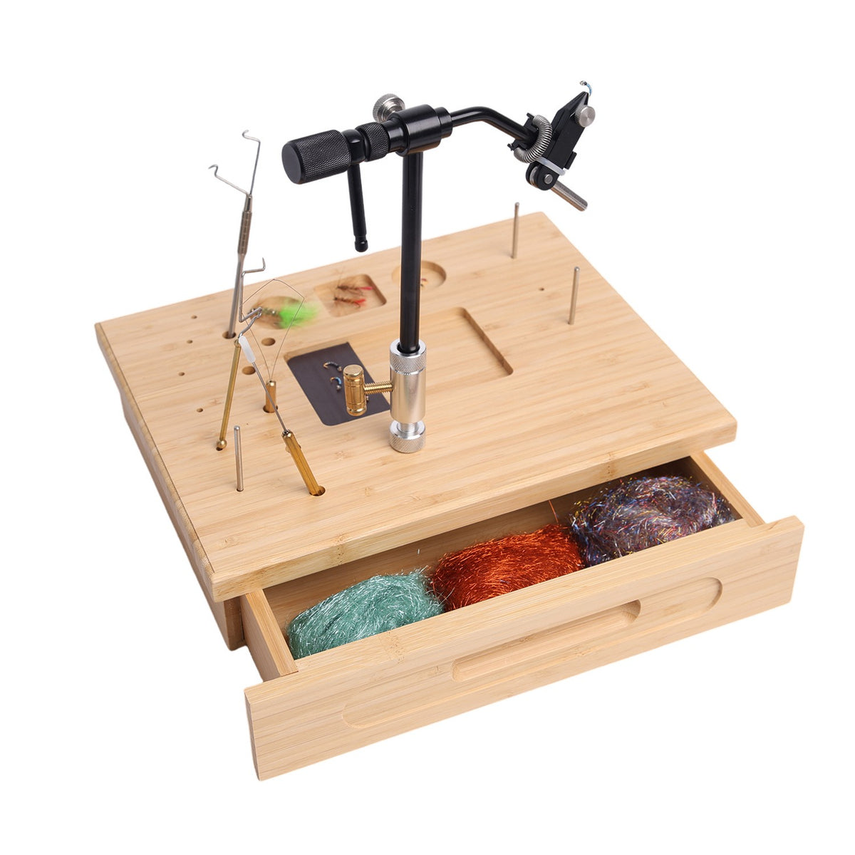 Drawer Organizer with 12 Slots - Bamboo Fly Tying Workstation & Tool Storage