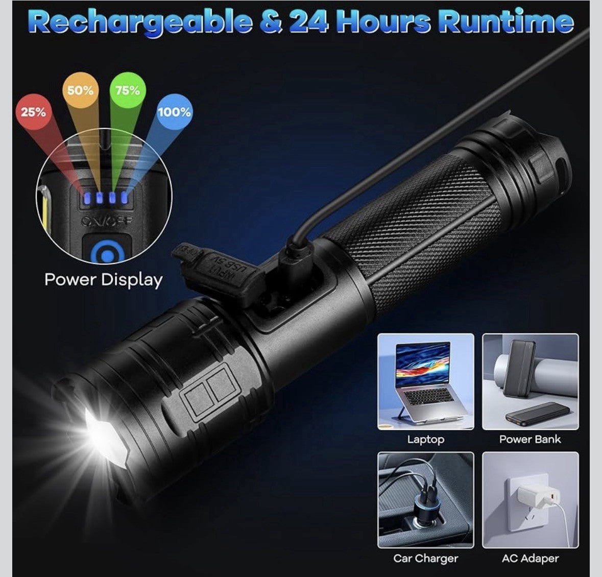 Rechargeable LED Flashlight 900,000 Lumens Super Bright Handheld Torch