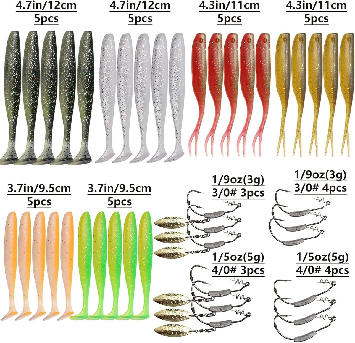 Weighted Swimbait Hooks & Soft Lures Set for Bass & Saltwater Fishing - 44PCS