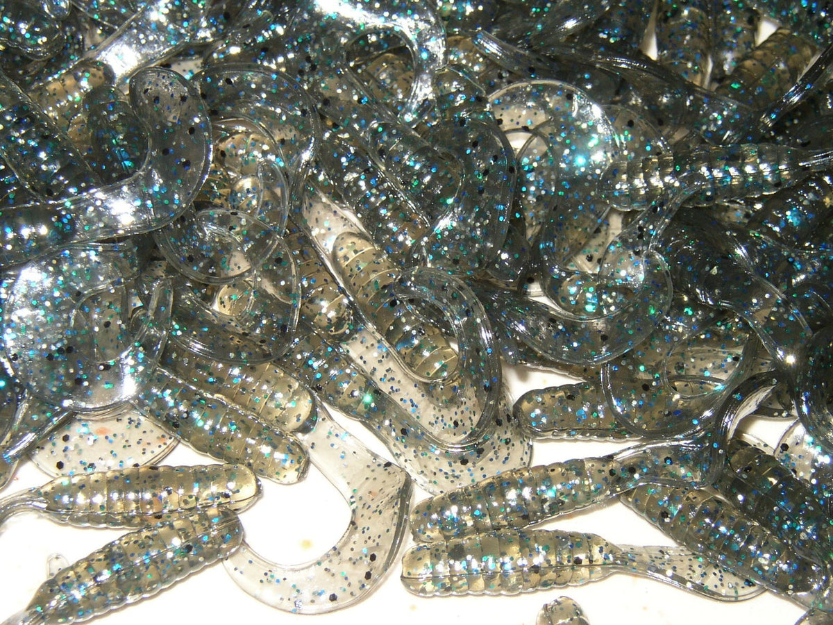 25 Smoke Blue Pepper Glitter Bass & Crappie Curl Tail Grubs - 2 Inch Lures
