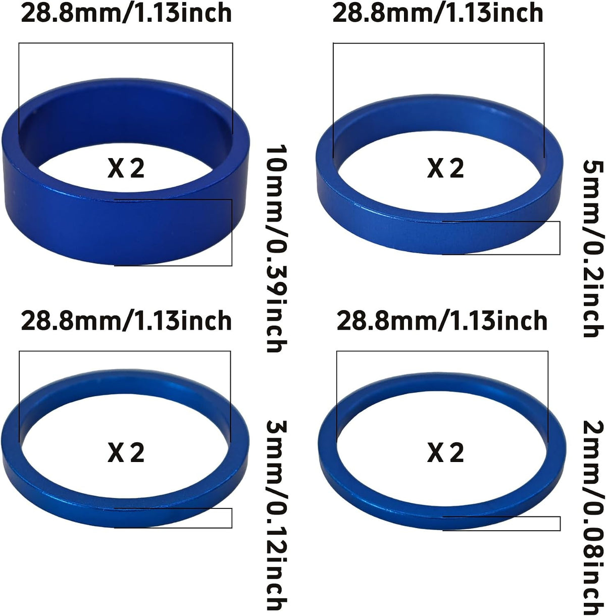 Aluminum Alloy Bicycle Headset Spacers Set for 1 1/8 Inch Steerer - Blue