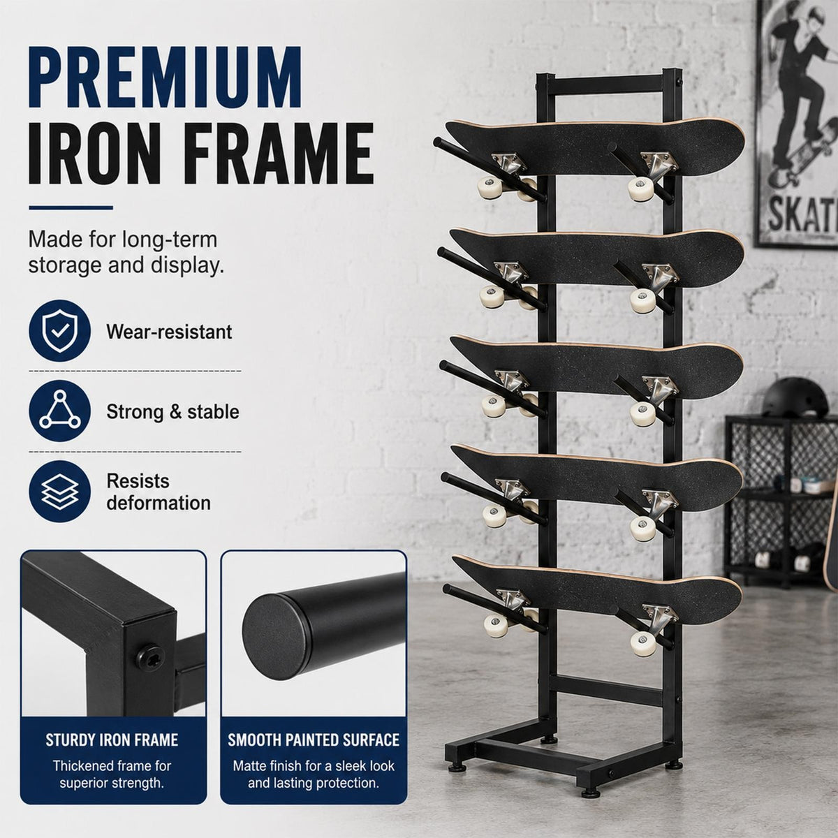 5-Layer Skateboard & Snowboard Storage Rack Floor Stand Organizer