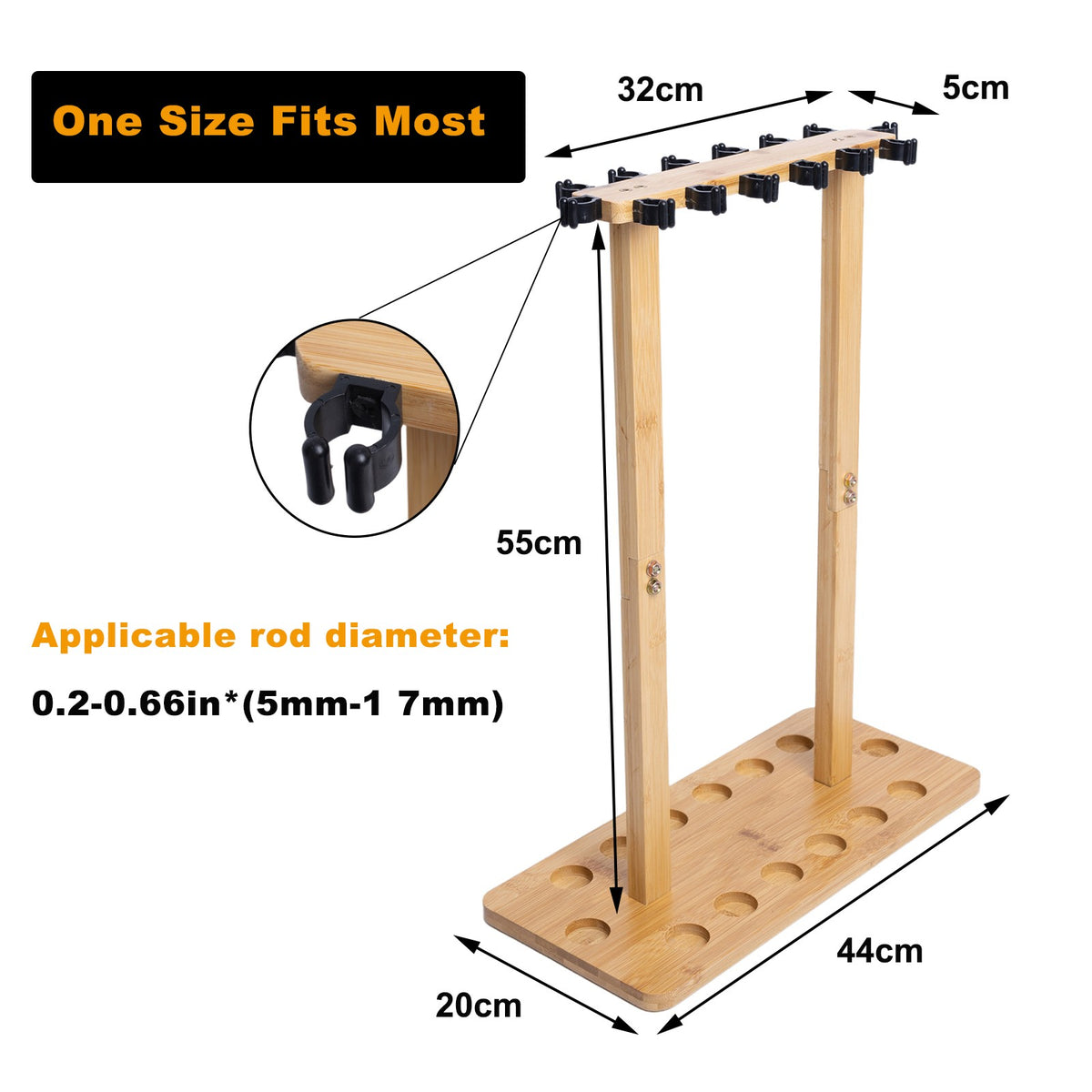 Wooden Fishing Rod Storage Rack for 14 Poles - Stable Floor Stand Organizer