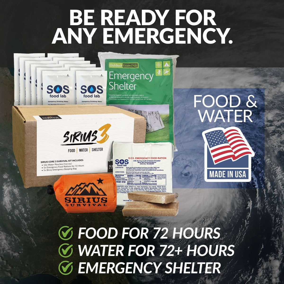 72-Hour Emergency Survival Kit with Food Water Shelter