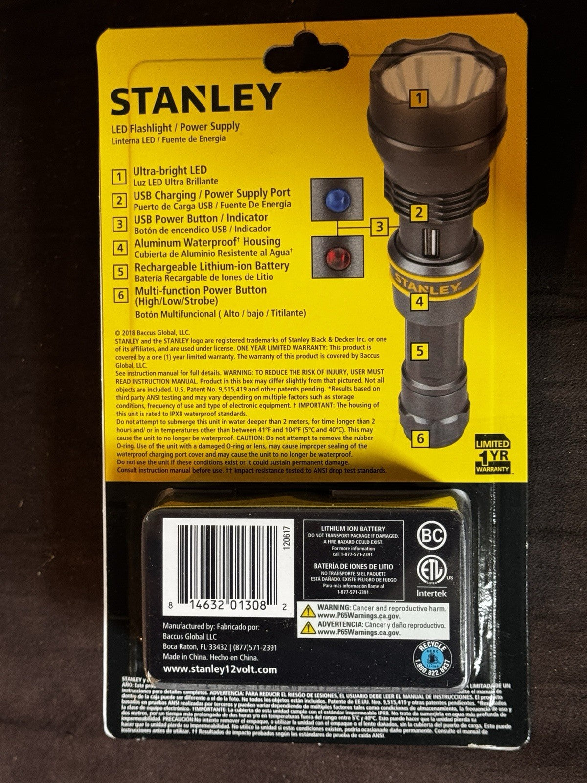 Stanley TL450PS LED Flashlight 500 Lumens Waterproof with USB Power Bank