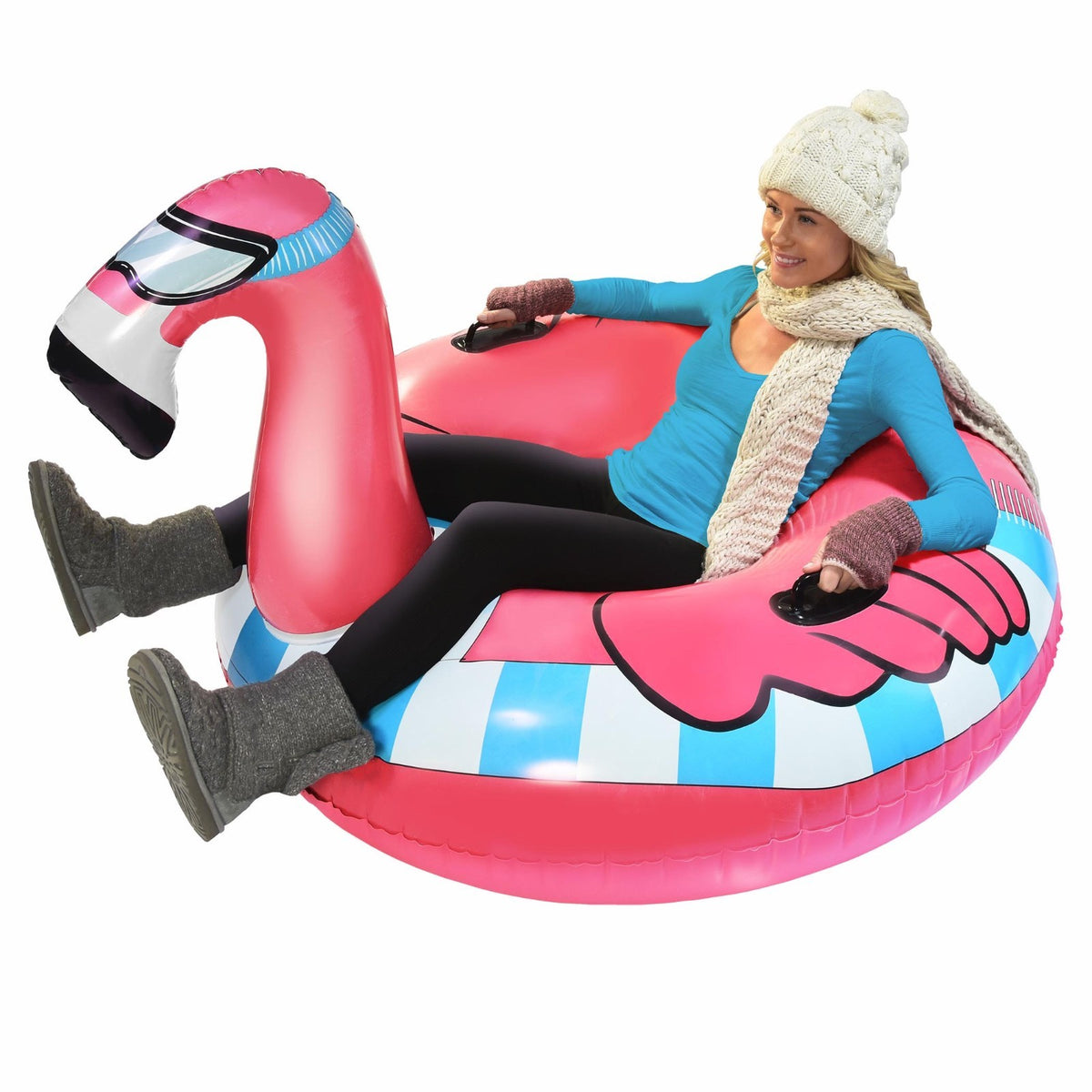 Winter Snow Tube Flying Flamingo Sled - Inflatable Snow Sled for Kids & Adults